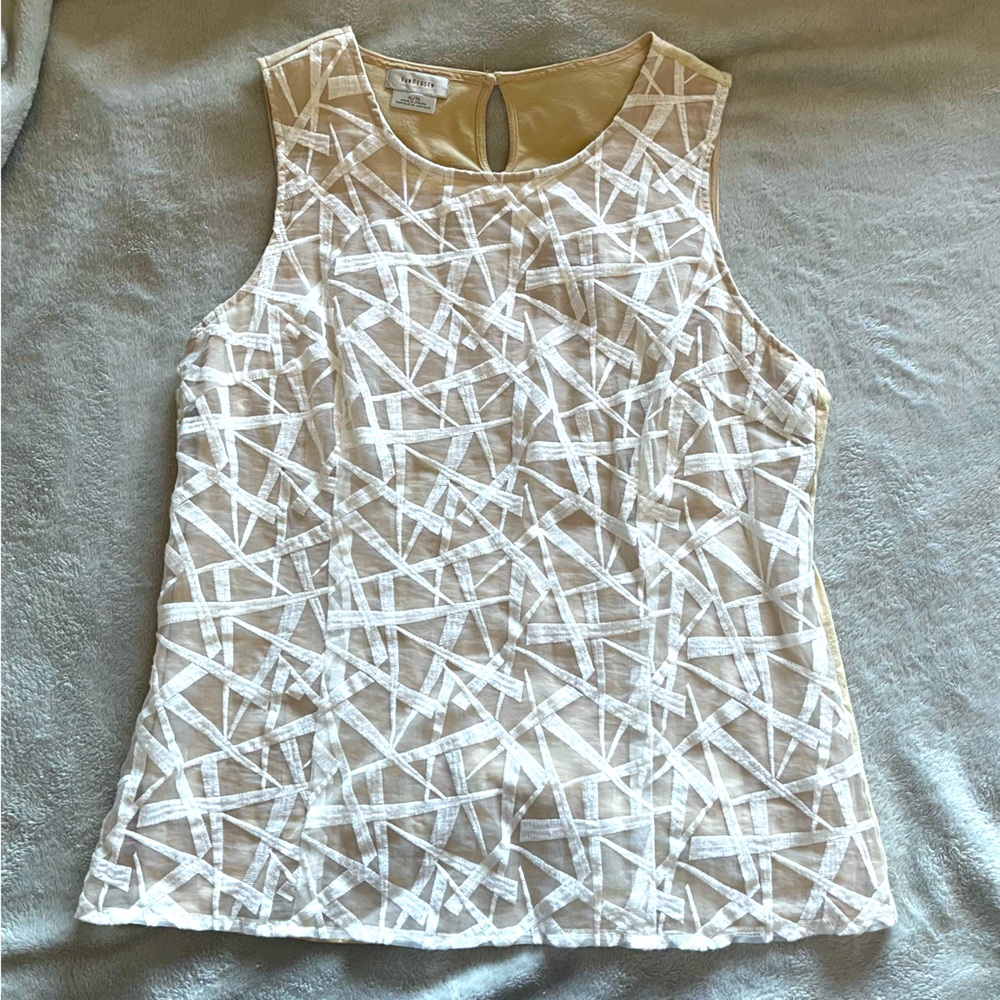 Van Heusen Women’s High Neck Lacey Sheer Overlay Cream Shell Tank Top XL